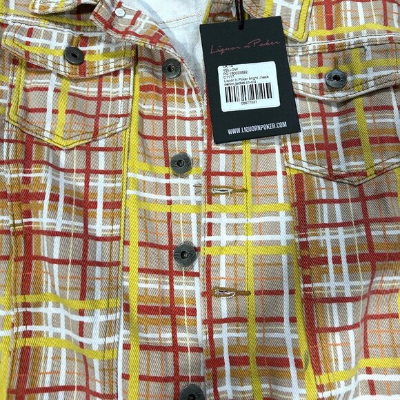 Liquor N Poker Womens Denim Jacket NWT New Rare Yellow Plaid Rock Punk UK14/US10 - Picture 4 of 5